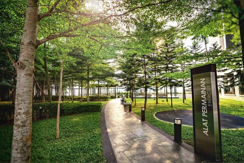 D'Rapport Residences landscaped podium garden with covered walkways and water features, later Cappella Embassy
